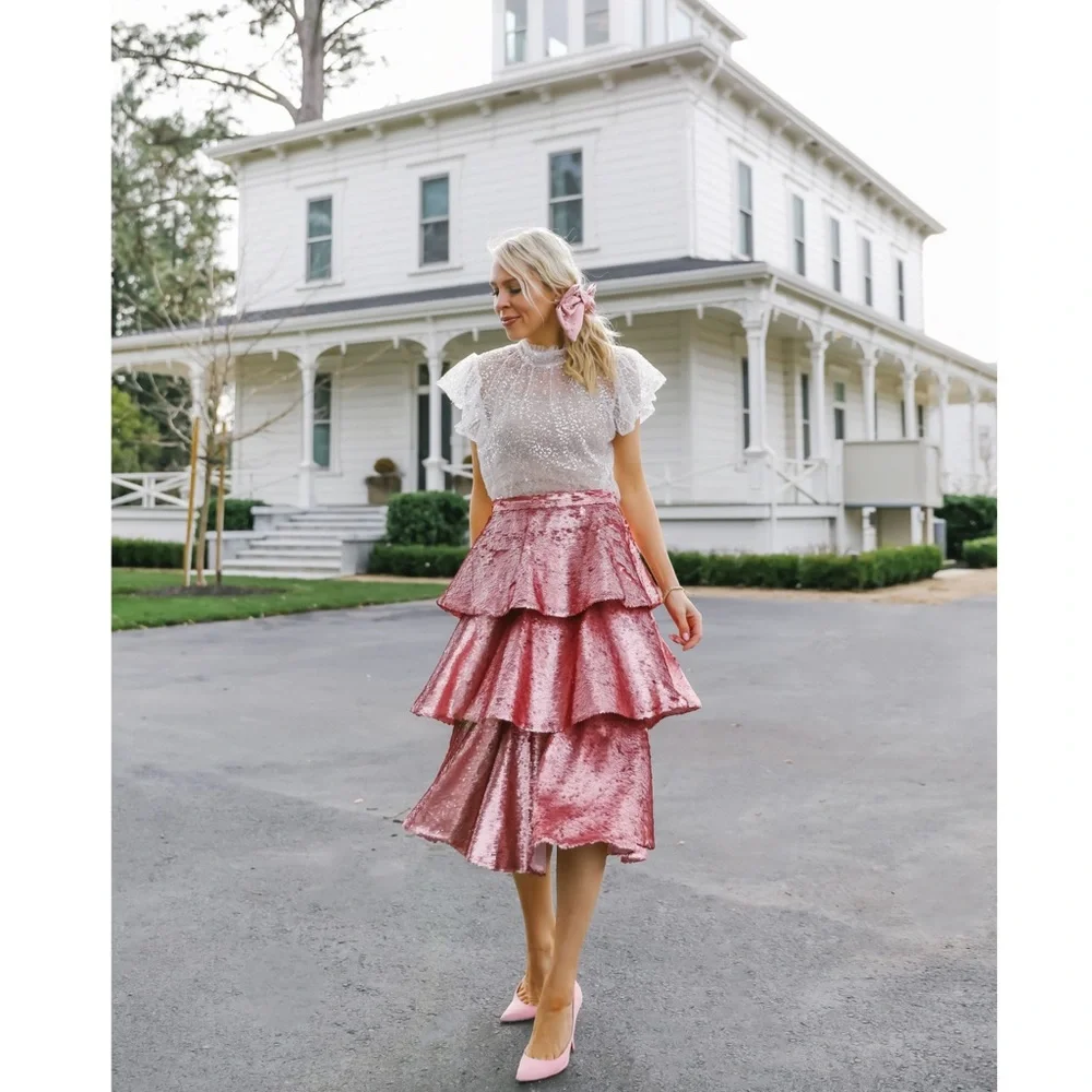 Rachel Parcell Pink Sequin Tiered Midi - Picture 9 of 17